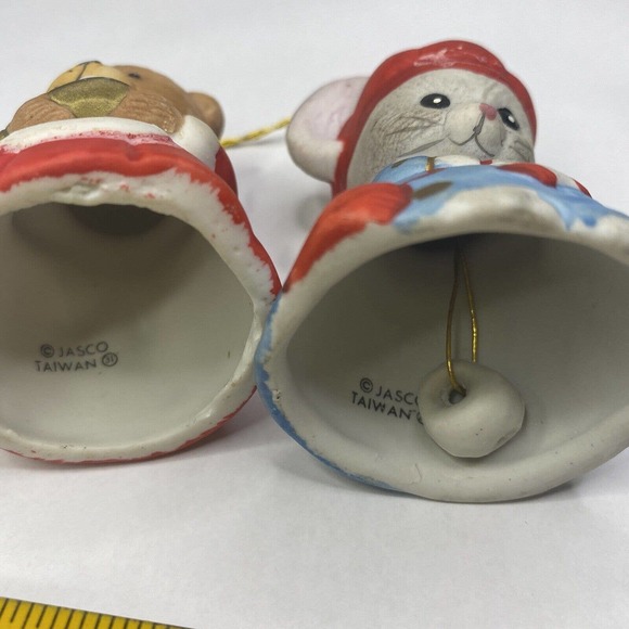 2/Two Jasco 1980 Critter Bells Mouse & Bear Porcelain Christmas Bell Vintage - Picture 12 of 12